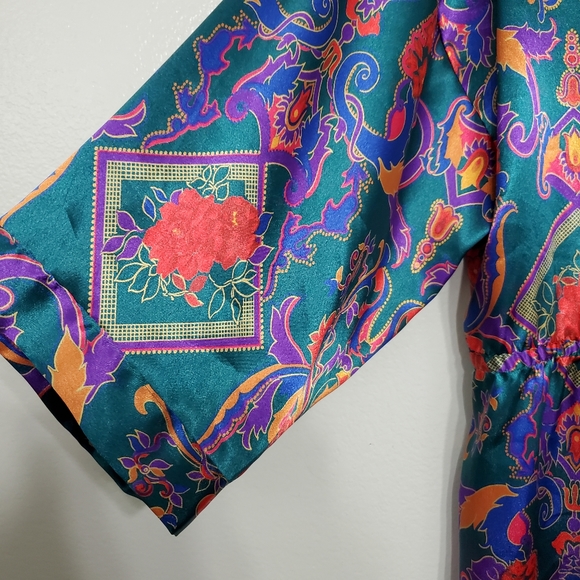 Vintage Victoria Secret Gold Label Paisley Satin Night Gown Wrap Robe - Picture 6 of 7